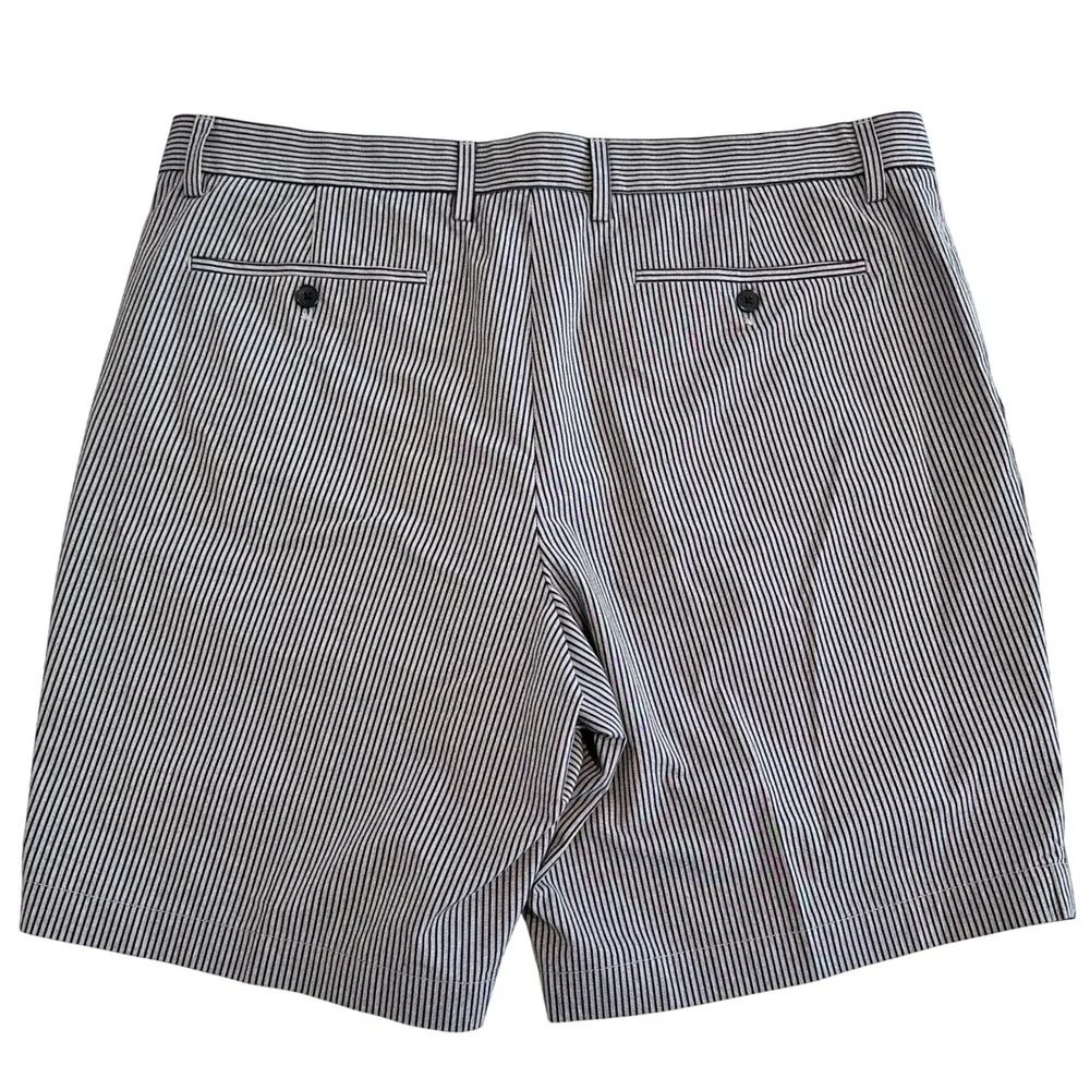 Banana Republic Aiden Chino Shorts Mens 38 Navy Blue Gray Striped Cotton‎ Casual